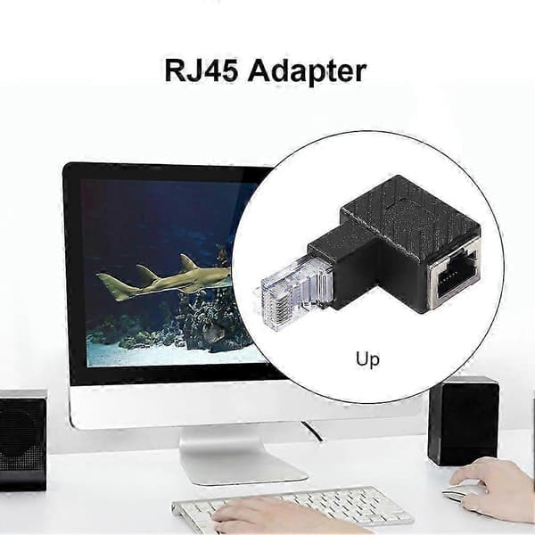 2 st 90 Ethernet-adapter Höger+Vänster Vinkel RJ45-kontakt till Sockeladapter