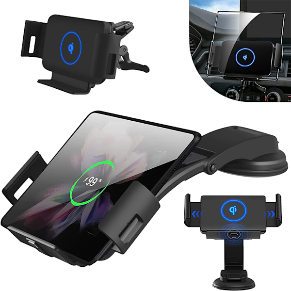 15W Qi Trådlös Billaddare, Snabb Trådlös Laddning Auto Clamp Fäste för Samsung Galaxy Z Fold 3 2, Iphone 16 15 14 Pro Max, Justerbar Instrumentbräda