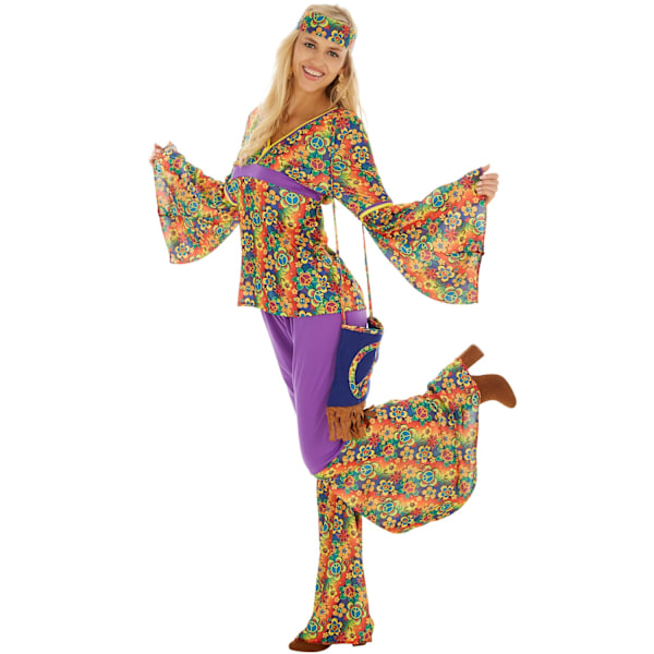 tectake Maskeraddräkt Dam Hippie Set MultiColor L