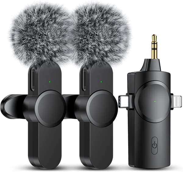 Dobbelt trådløs mikrofon til iPhone/Android-telefon/kamera/bærbar computer, trådløs lavaliermikrofon til videooptagelse YouTube TikTok
