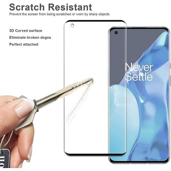 Lot 2 härdat glas för One Plus 9 Pro (6,7 tum) Anti-skrapa fönster med högt motstånd härdat glas Svart