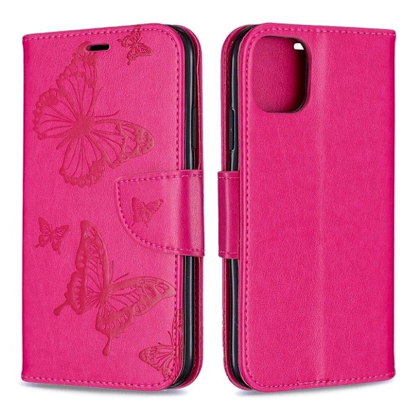 Butterfly läder iPhone 11 fodral - Rosa Rosa