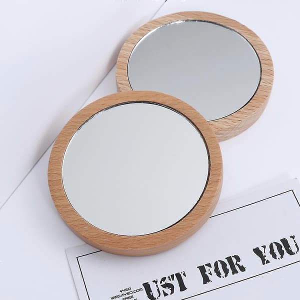 2 STK Elm Mini Størrelse Sminkespeil 6,5 cm 7,5 cm Rundt Bærbart Lommespeil