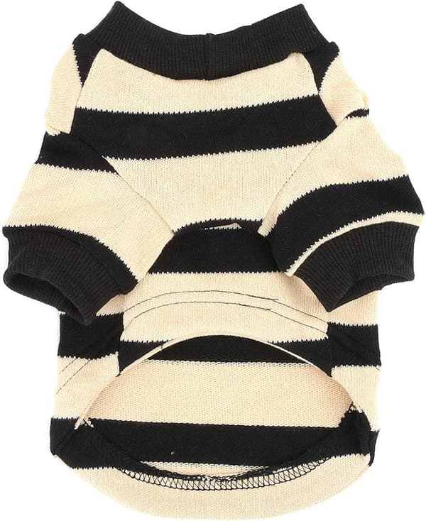 Sweater til små hunde Varm stribet blød bomuld Vinter Sort M