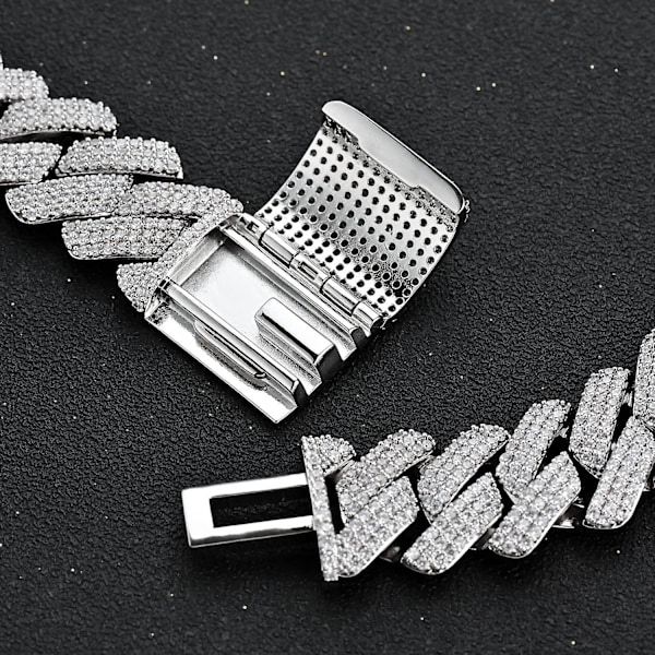 20mm Hip Hop Iced Out Cuban Link Chain Halsband Silver Bling Miami Choker Lab Diamond Halsband För Män