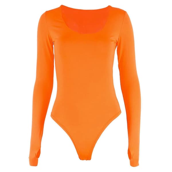 Oransje langermet, tettsittende bodydrakt for kvinner, for dans (Størrelse M)