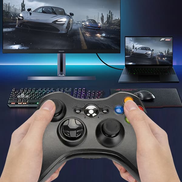 Trådløs controller til Xbox 360, ergonomisk design, endeløs gameplay gamepad med trådløs forbindelse og justerbar D-pad, komfortabelt greb med black