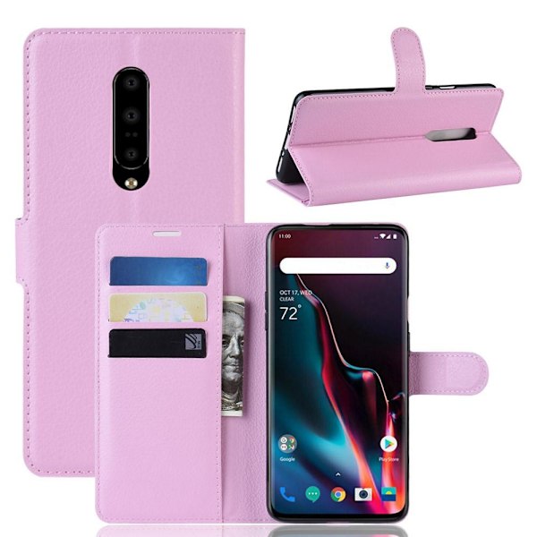 OnePlus 7 Pro - Litchi Plånboksfodral - Ljus Rosa LightPink Ljus Rosa
