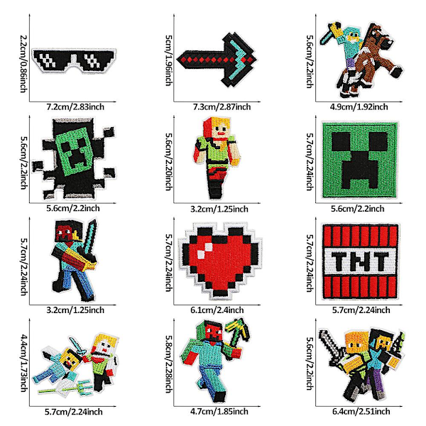 16 st Minecraft broderade lappar sy på/stryk på lappar dekoration applikation för kläder, hatt, gör-det-själv-tillbehör