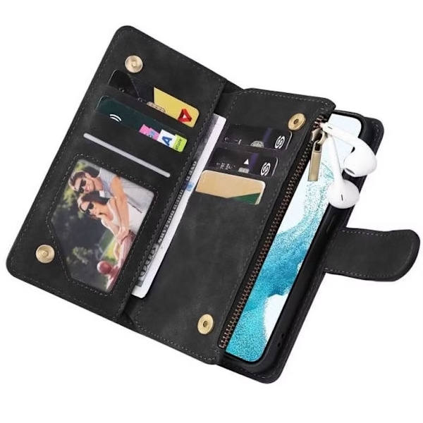 Samsung S20 FE - Multifunktionellt 8-Fack Plånboksfodral Zipper Svart Black