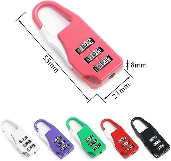 6 stk. Mini Hængelås Kode Skabshængelås 3-cifret Kode Kombination (sort Sølv Lilla Rød Pink Grøn)