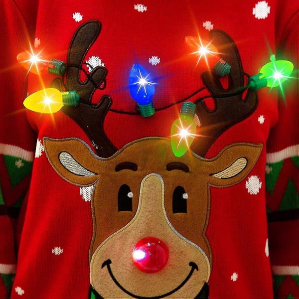 Damer Led Lysende Reindeer Ugly Christmas Trøje Indbyggede Lyspærer