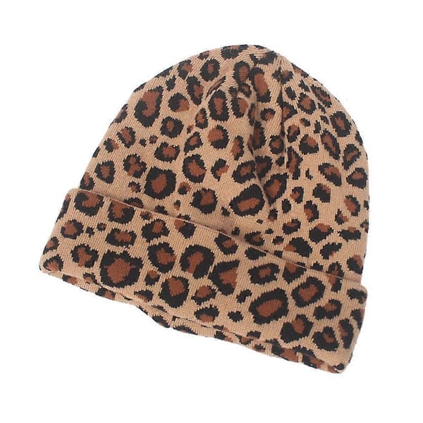 Kamel Leopard Dame Ull Strikket Lue Dame Varm Strikket Mote Lue for Høst Vinter