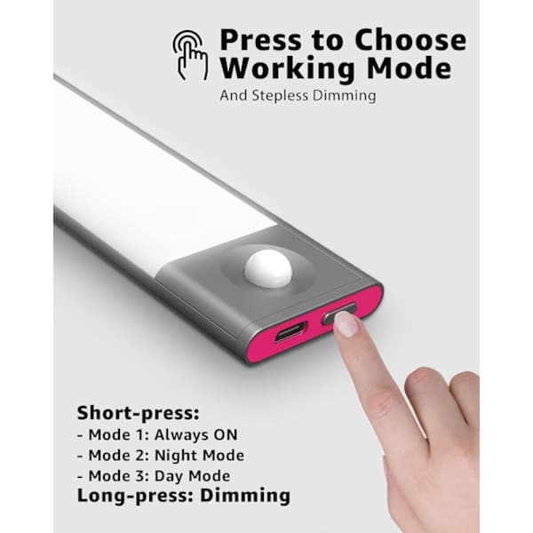 USB-opladelig LED-lysstribe til køkken, 40 cm, 3600 mAh, trådløs drift med bevægelsessensor