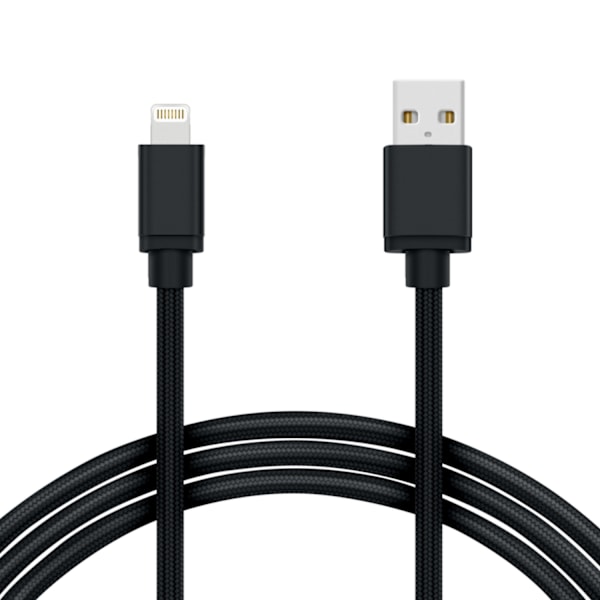 1M Kabel Lightning iPhone Laddare Nylon Quick Charge Svart