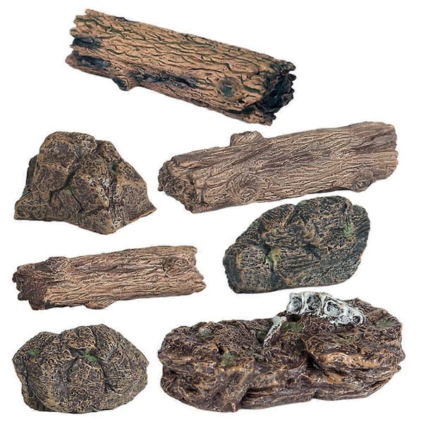 7 stk. kunstig trestubbe, falsk steinmodell, minitrestubbe-figur, minihagepynt