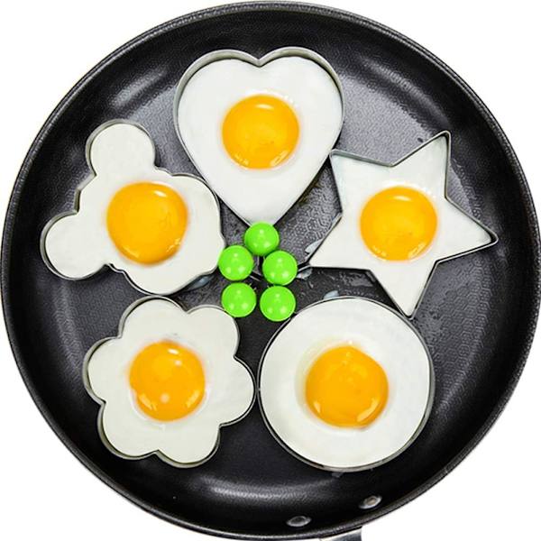 5 Former Non-Stick Spejlægforme Æggeringe med Håndtag Rustfrit Stål