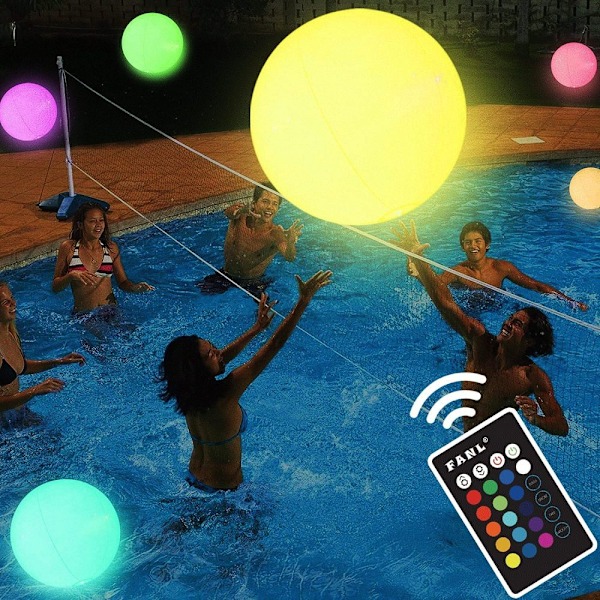 Glow Party Dekoration, Flytande LED Strandboll Uppblåsbar LED Glow Boll Med Uppladdningsbar LED Orb Lampa, Idealisk För Utomhus Strand Pool Party Spel (16 tum)