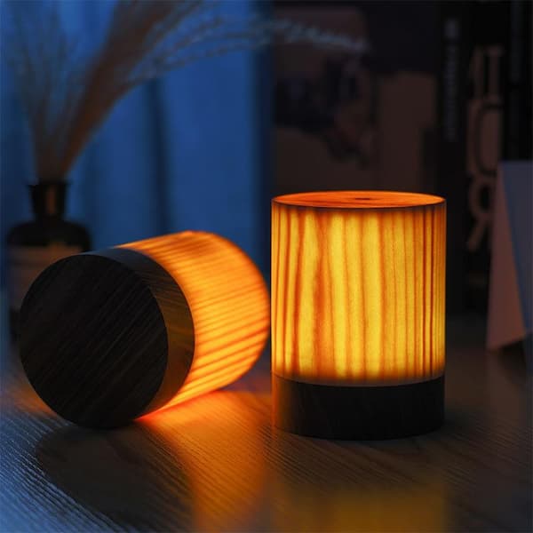Postmoderne træ LED touch USB genopladelig natlampe Kreativ