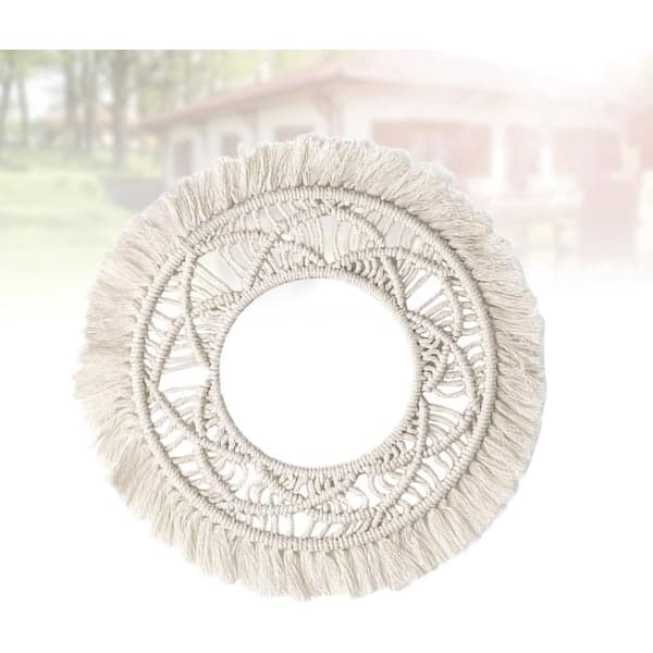 Dekorativa Macrame Cirkelspeglar, Handvävd Boho Väggkonst Med Toppfrans Förhöjer Varje Vardagsrum, Perfekt För Lägenhet Och Studentrum,