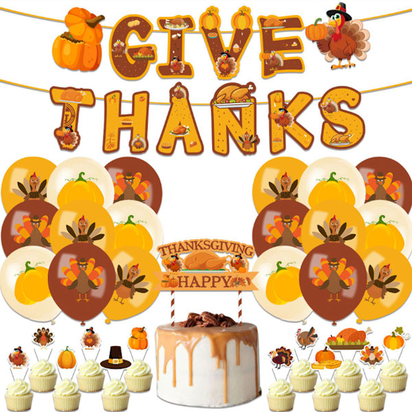Elegant Tårtdekoration, 3D Kalkondekorationer, Livfulla Hängande Pappersfläktar, Give Thanks Banner, Höstskördetema för Thanksgiving-festtillbehör