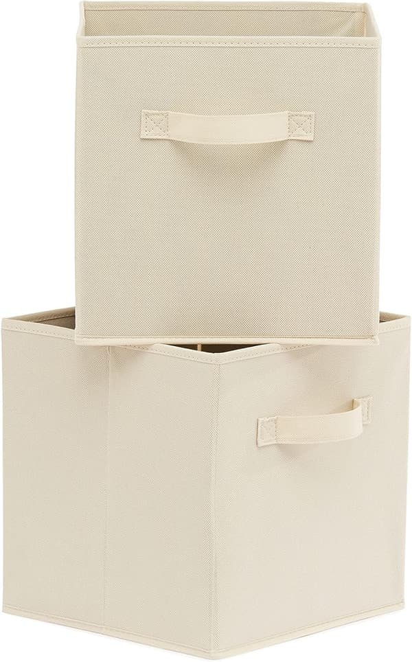 Sammenleggbare stoffoppbevaringskuber med håndtak, beige