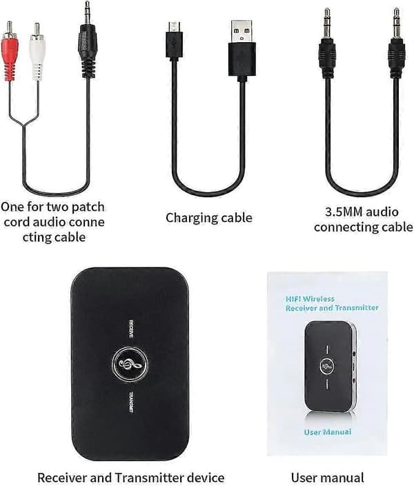 Bluetooth 5.0 Mottakeradapter, 2-i-1 Mottaker Sender med 3,5 mm Lydutgang Rca Audio Bluetooth Adapter/konverter
