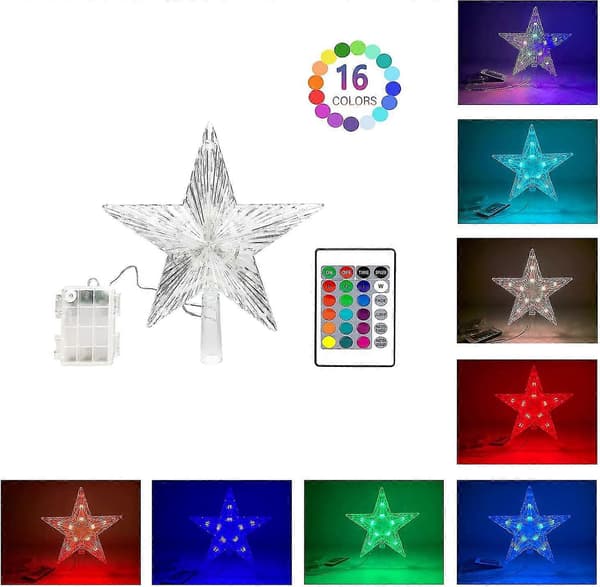 USB julestjerne trætoplys 8,5 tommer 10 LED flerfarvet