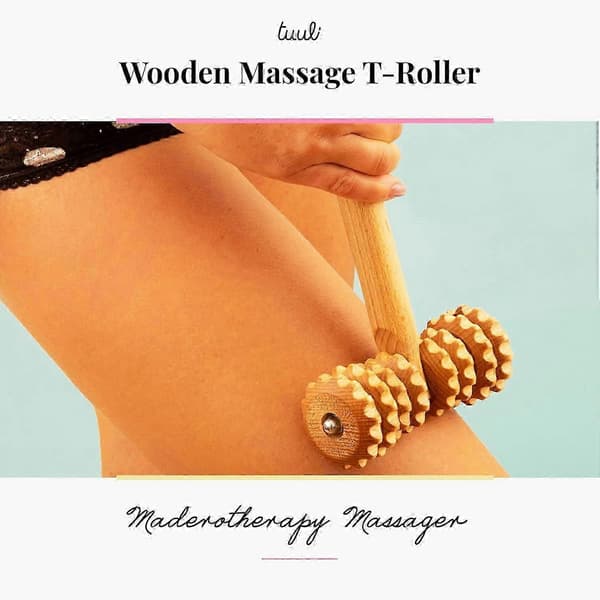 Tilbehør Anti Cellulite Massage Roller T-Roller Værktøj Massager Maderoterapi Træ 37 x 13 cm