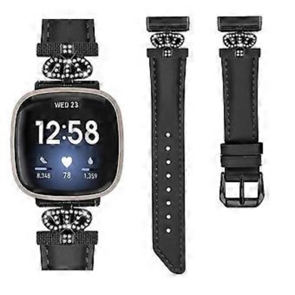 Kompatibel med Fitbit Versa 3 / Versa 4 / Sense / Sense 2 Sort Spænde Urrem Ægte Læderrem (Sort)