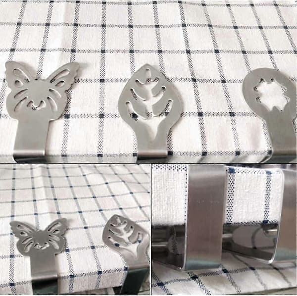 Set med 4 bordsduksklämmor i rostfritt stål för bordsduk, (Butterfly), rostfritt stål, silver 1, 6,5 * 5