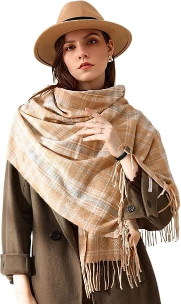 Oransje Vinter Tartan Skjerf - Vinter Skjerf Kvinner Stilig Varm Blan