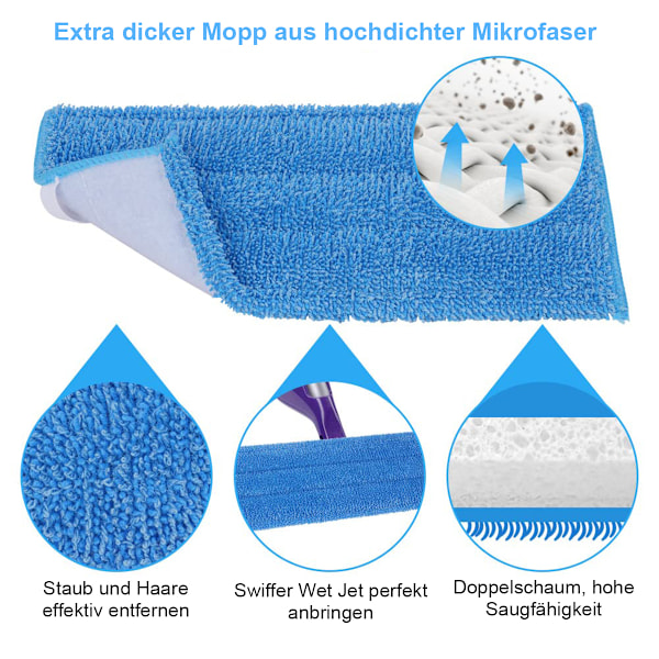 Maskintvättbara moppdynor, kraftfulla rengörande återanvändbara moppdynor för Swiffer PowerMop-kompatibilitet och alla golv (6-pack)