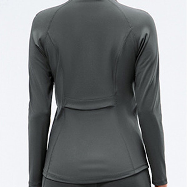 Höst-Vinter Plüsch Nylon Yoga Fitness Jacka Dam Full-Zip Stretch Running Långärmad - Grå 6/M