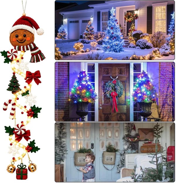 Julbåge med festlig belysning; festlig dörrdekoration för vardagsrum, sovrum och entréer (Pepparkaka) Gingerbread