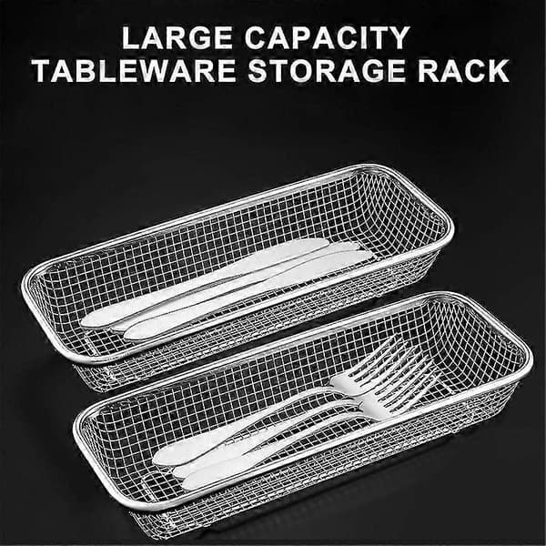 Bestick Torkställ 2-pack Rostfritt Stål Bestickhållare Kompakt Diskställ Pinnar Skedar Avrinningskorg Organizer