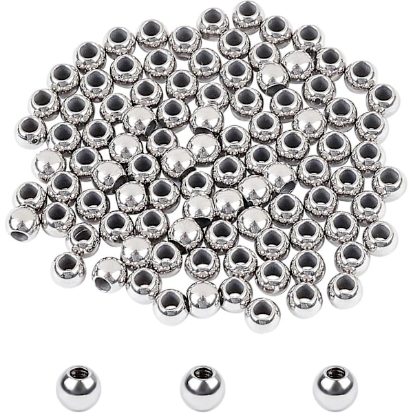 100 stycken små runda pärlor 2 mm små hål kul distanspärlor 4 mm diameter rostfritt stål pärla