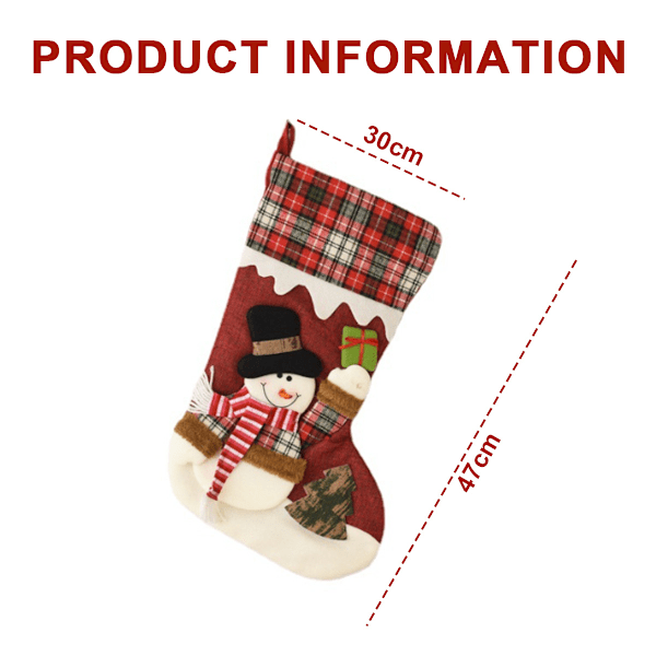 Hängande julstrumpa för flickor pojkar present träd, 53 cm rutiga julstrumpor set om 3 säckväv fluff non-woven linne utsmyckade strumpor för