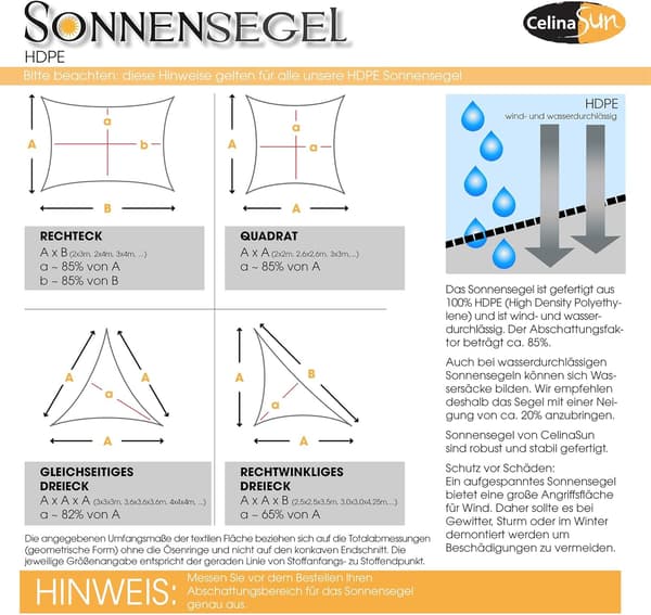 Solsejl Solskærm Have Balkon Polyethylen HDPE Åndbar