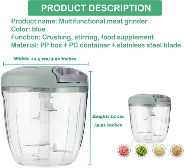 Manuell hackare 5 sekunder, vitlökspress - 900 ml Hacka, skär och blanda