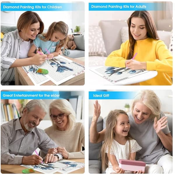 5D Diamantmålningsset, 4-pack Full Drill DIY Diamantkonst för