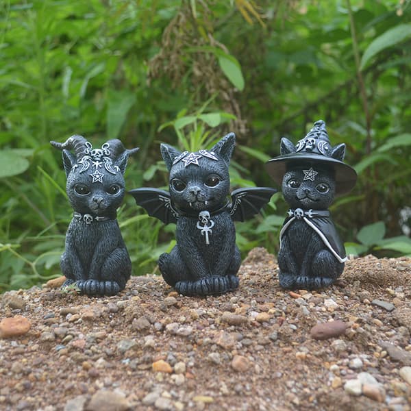 Halloween Mystisk Katt Häxa Docka - Virkad Svart 10cm