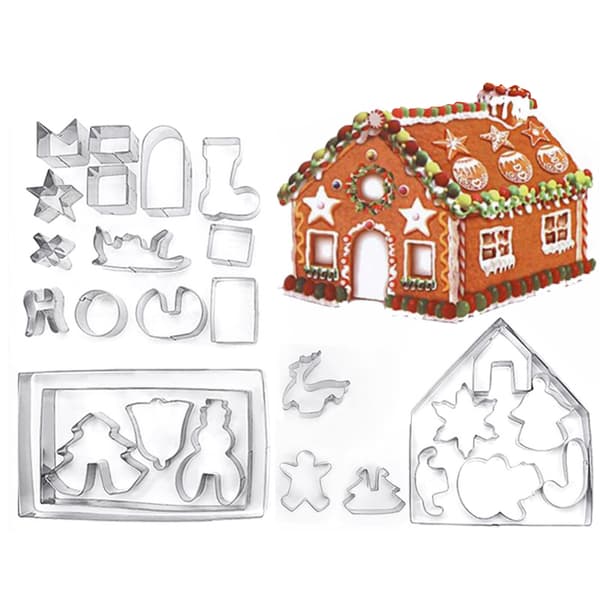 28-delars kakformar set 3D kakformar rostfria stål kakformar pepparkakshusform