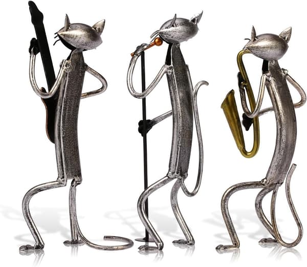 Kat metalskulptur med guitarfigur gaver til Thanksgiving,