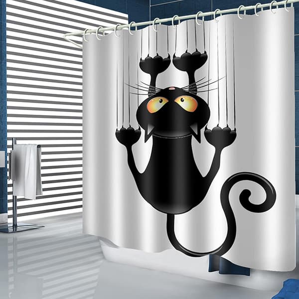 Svart Rolig Katt DIY Duschdraperi med Krokar 150*180cm