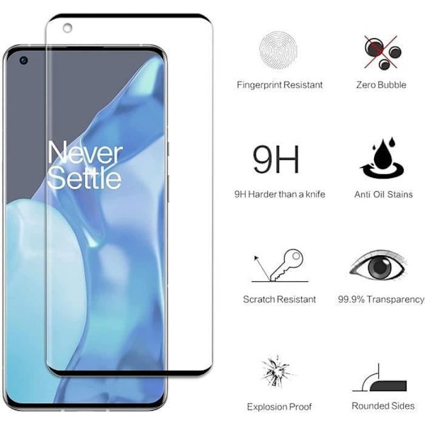 Lot 2 härdat glas för One Plus 9 Pro (6,7 tum) Anti-skrapa fönster med högt motstånd härdat glas Svart
