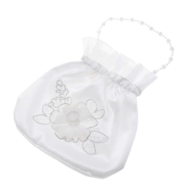 Hvit brudebrudepike sateng blomsterdekorert Dolly Bag Håndveske (blomsterperle)