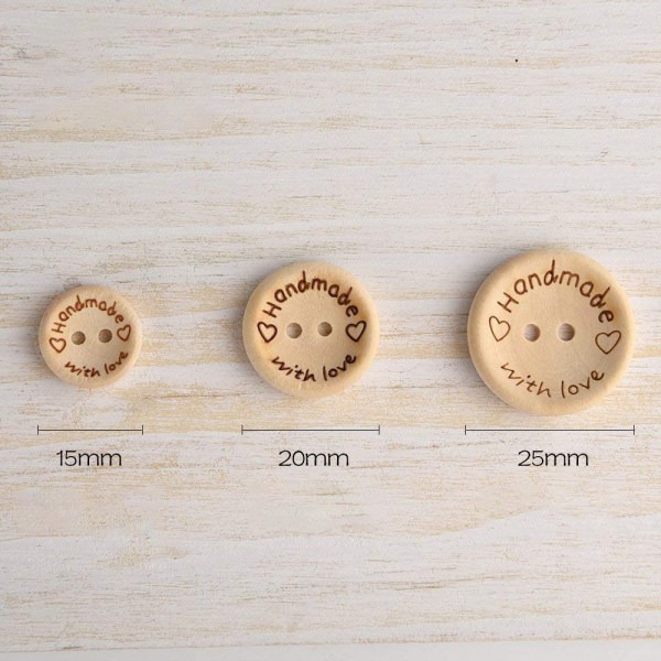 150 st Handgjorda knappar "Handmade with Love" Träknapp