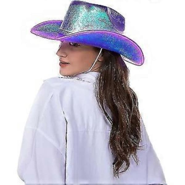 Lysende Space Cowboy Cowgirl Hatt (Lilla)