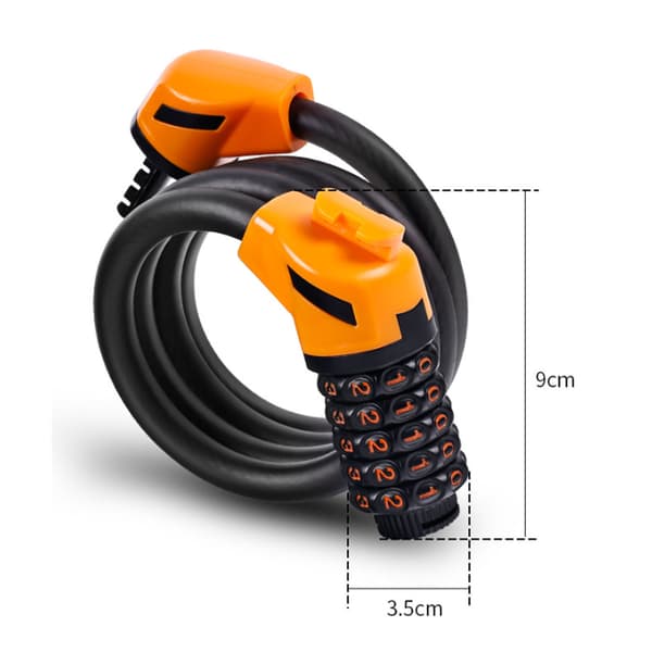 Orange cykelkombinationlås 1,2 meter